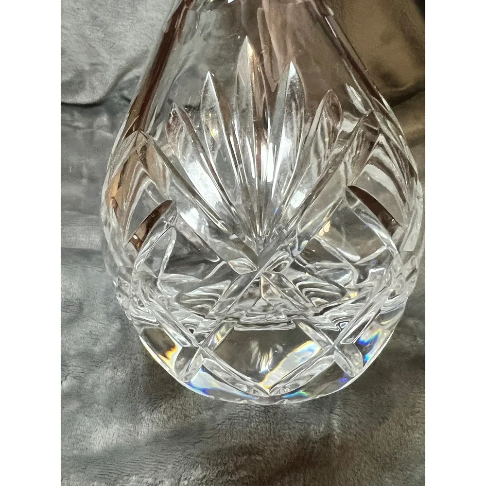 Vintage Cut Crystal Teardrop Decanter‎ w/ Fluted Stopper & Starburst Base
